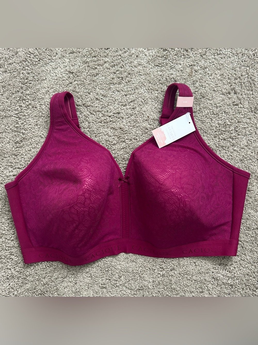 Cacique Cotton Collection Purple Lace Wireless Lightly Lined Bra 44G